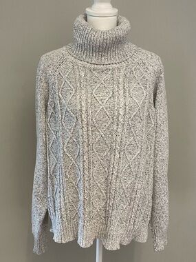 BB Dakota Light Gray Cable Knit Turtleneck Sweater